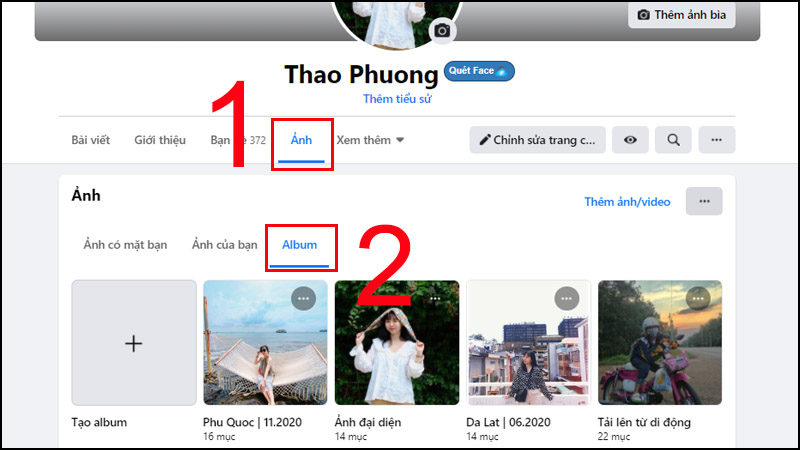 Chọn mục Ảnh > chọn Album.